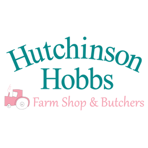 Logo of Hutchinson Hobbs Farm Shop & Butchers with a pink tractor icon on a white background